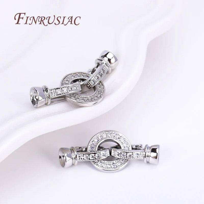 Rhodium Gold Plated Round Connector Clasp – Zircon Necklace DIY