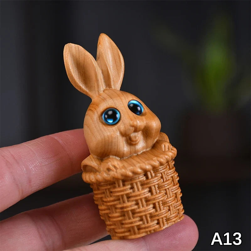 Wood Carved Easter Bunny Figurine – Cute Rabbit Ornament & Gift