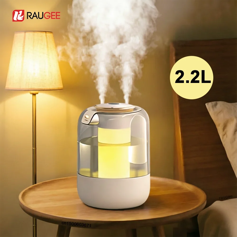 Raugee 2.2L USB Cool Mist Humidifier – Dual Nozzle Night Light