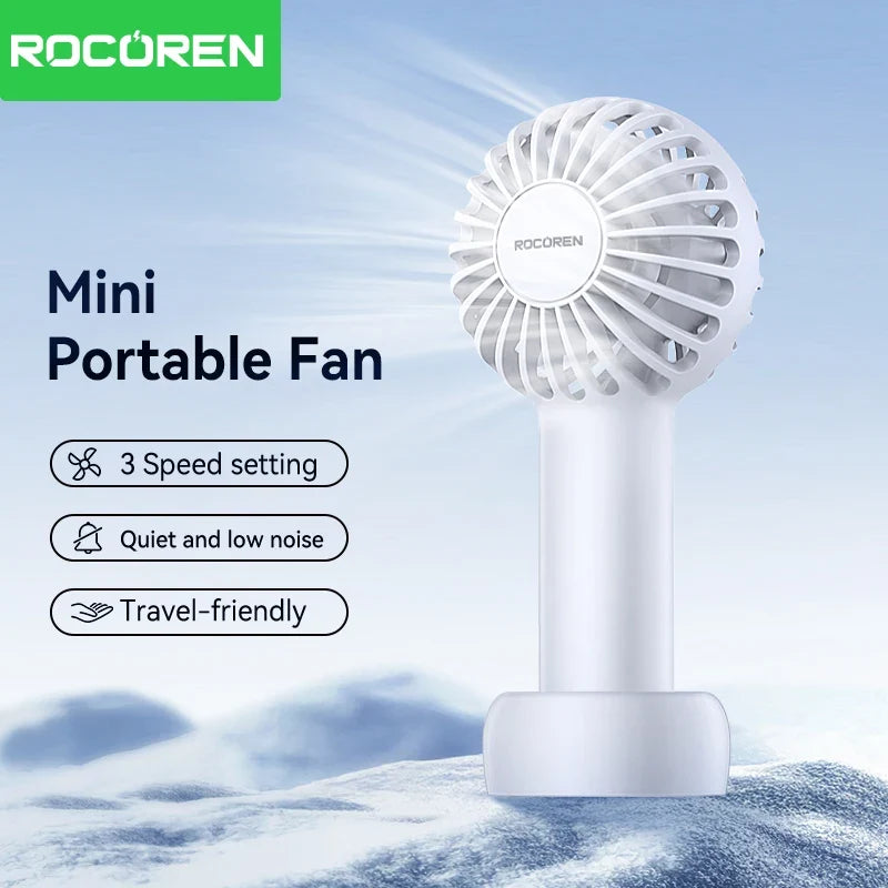 Rocoren Mini Portable USB Rechargeable Handheld Fan with Base
