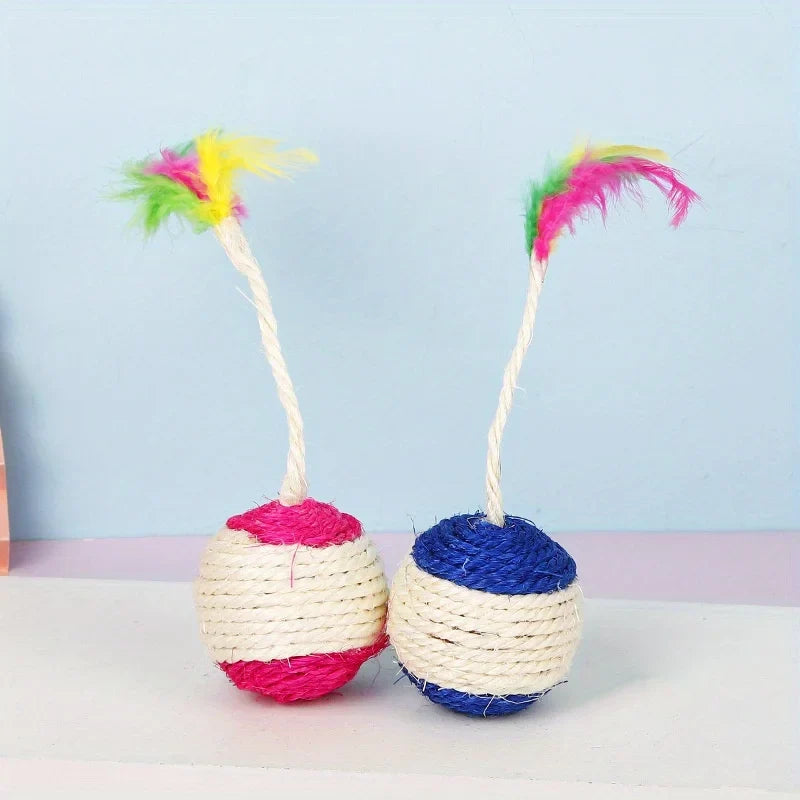 2PC Cat Sisal Feather Ball Toys – Interactive Claw Grinding Play