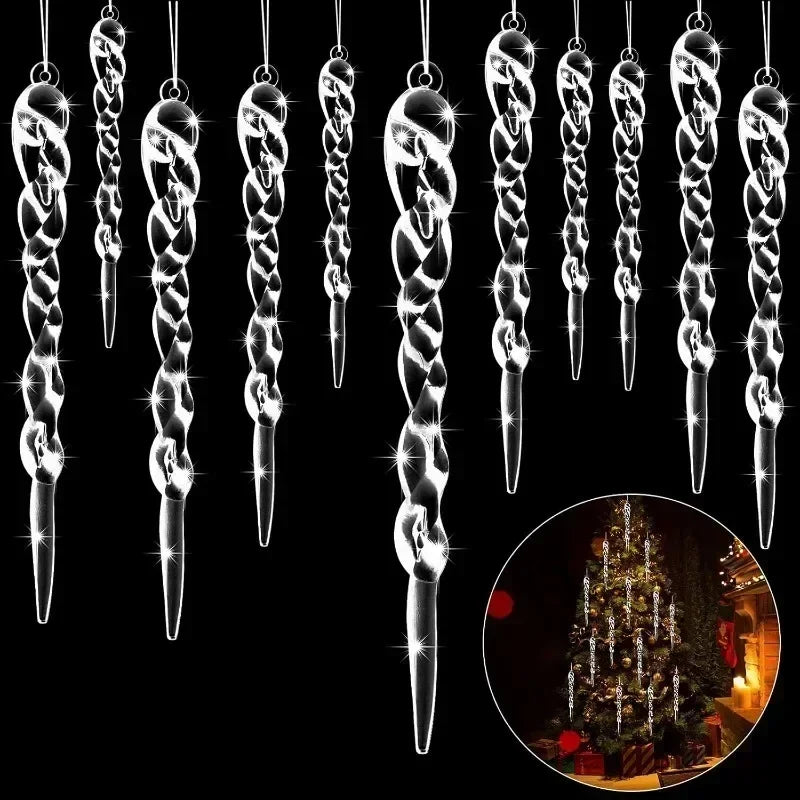 36PCS Clear Acrylic Icicle Christmas Ornaments – 9 Styles