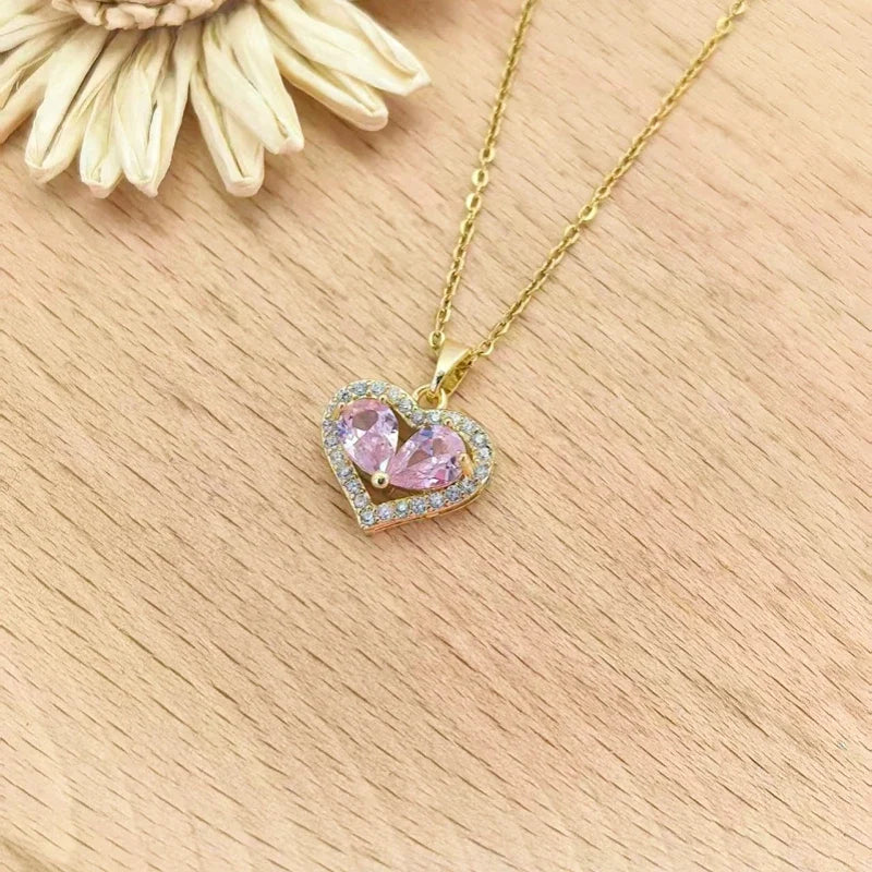 Women's Gold Heart Pendant Necklace – Adjustable Clavicle Chain