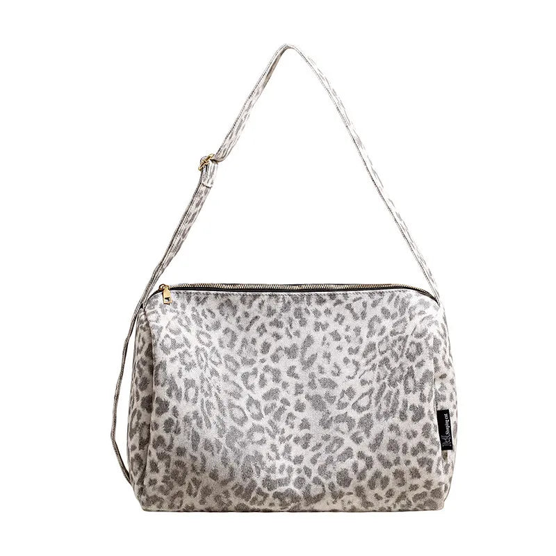 Korean Canvas Leopard Print Crossbody Bag – Large Capacity
