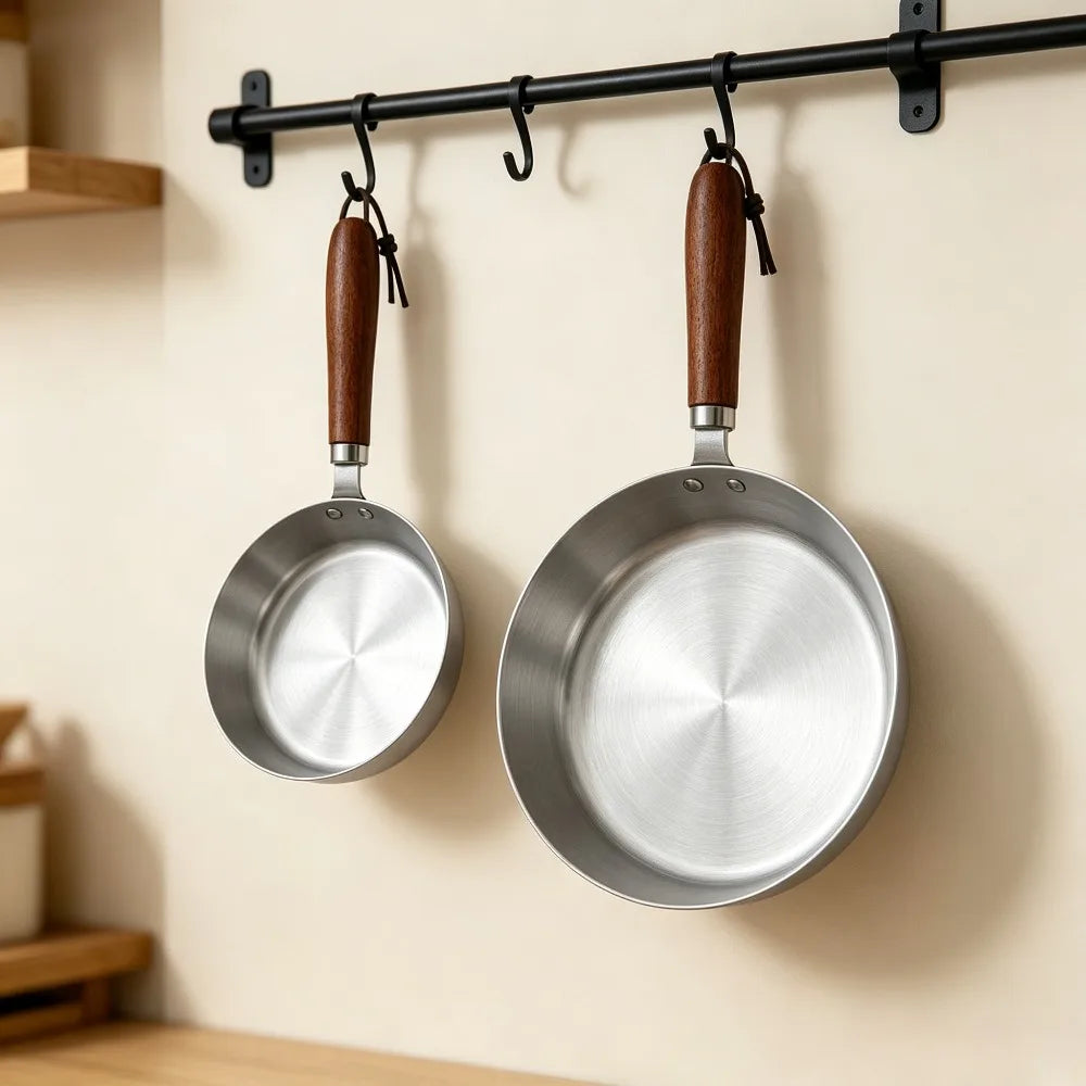 Stainless Steel Nonstick Frying Pan Wood Handle Skillet