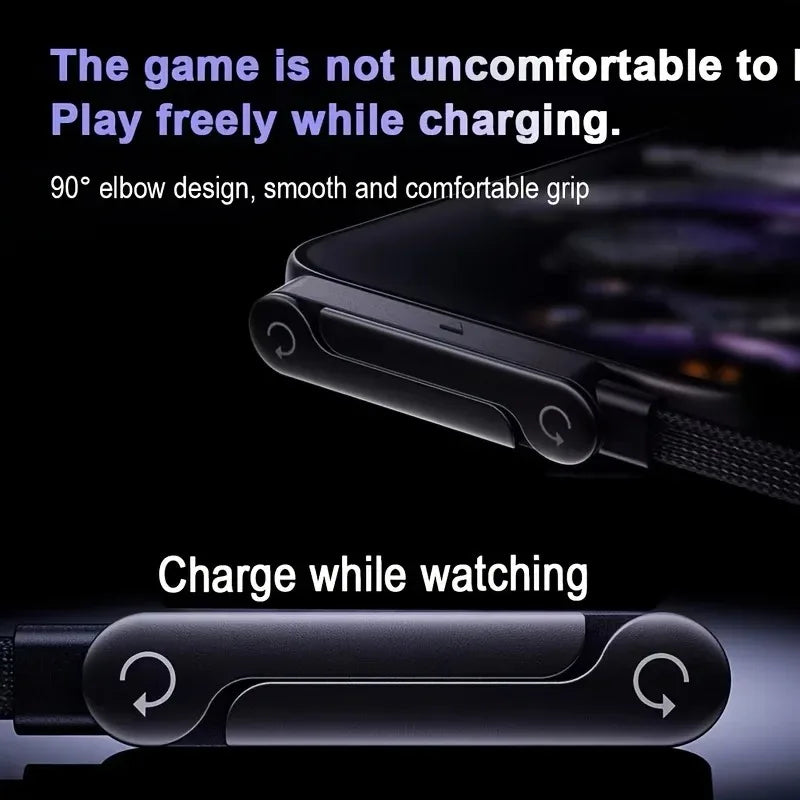 240W 180° Elbow Fast Charging Cable + Foldable Phone Holder Stand