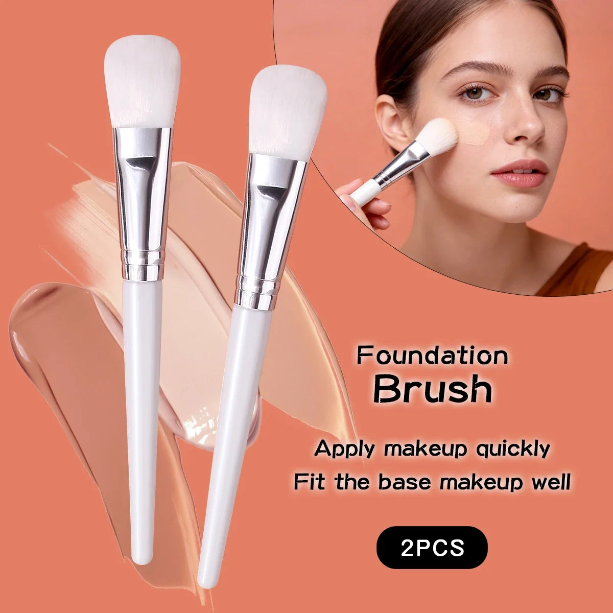 2PCS Soft Bristle Foundation Brushes – Streak-Free Face Brush Set