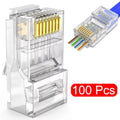 100pcs RJ45 CAT6/CAT5e Pass-Through Gold-Plated 8P8C Crimp Plugs