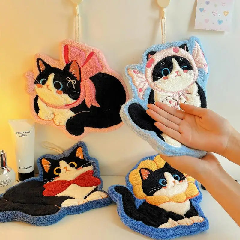 Kawaii Cat Coral Fleece Hand Towel – Soft & Absorbent