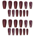 Wine Red Glitter Press-On Nails Crystal Finish L Size – 24 Pcs