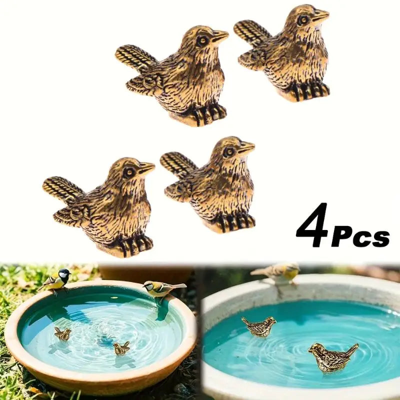 4pcs Mini Brass Bird Ornaments for Birdbaths & Garden Bowls