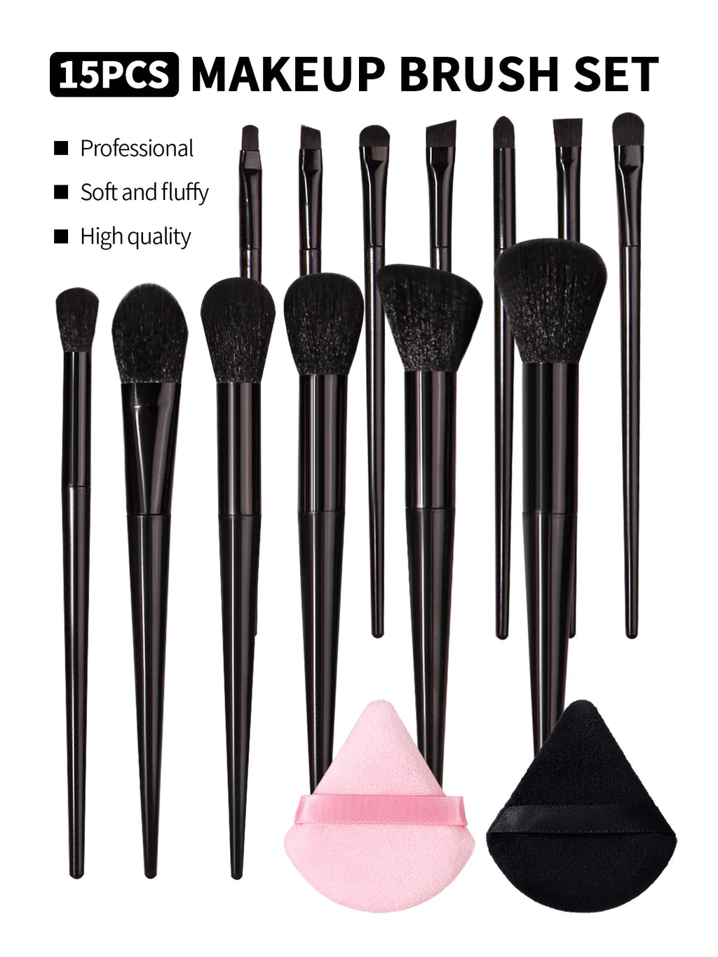 Nixie 15pc Makeup Brush Set – Foundation, Powder & Eyeshadow