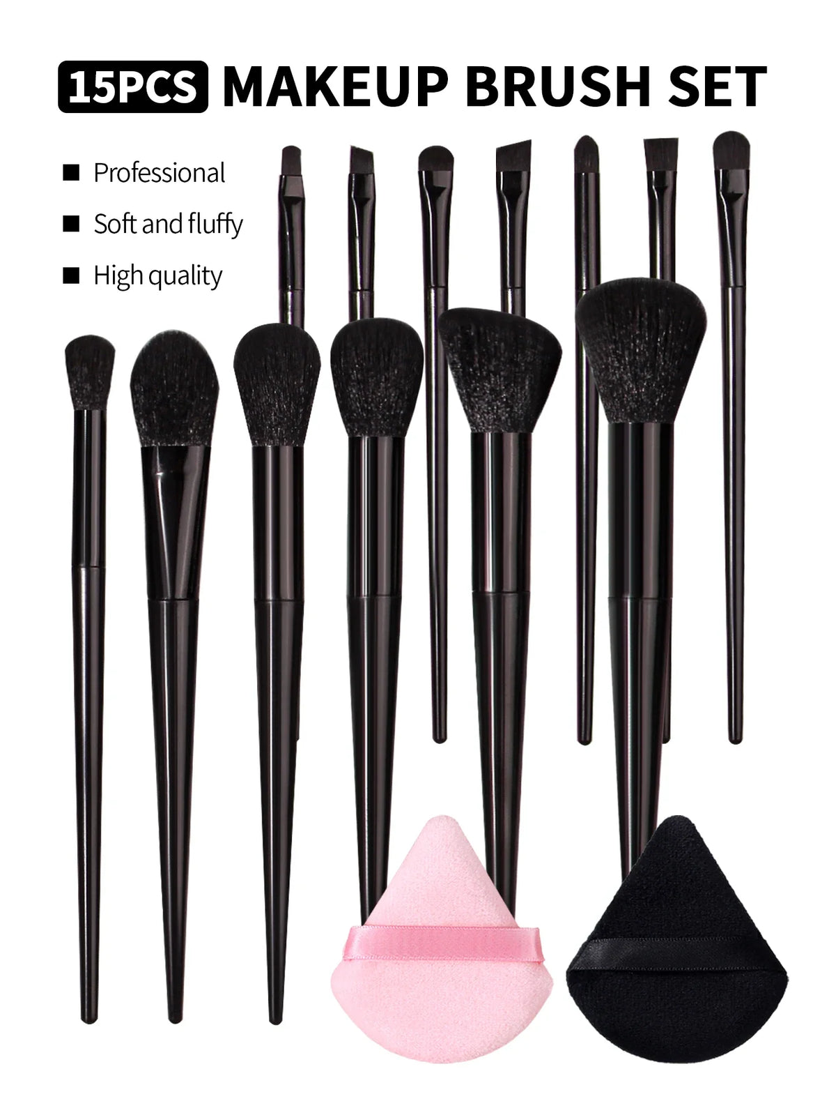 Nixie 15pc Makeup Brush Set – Foundation, Powder & Eyeshadow