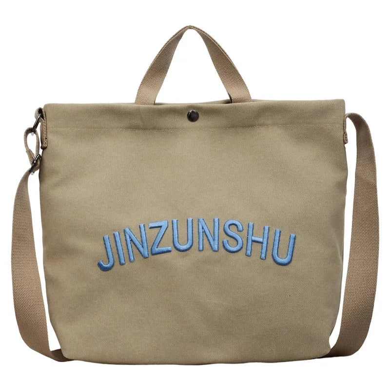 Women's Canvas Tote Bag Letter Embroidery Large Shoulder Bag