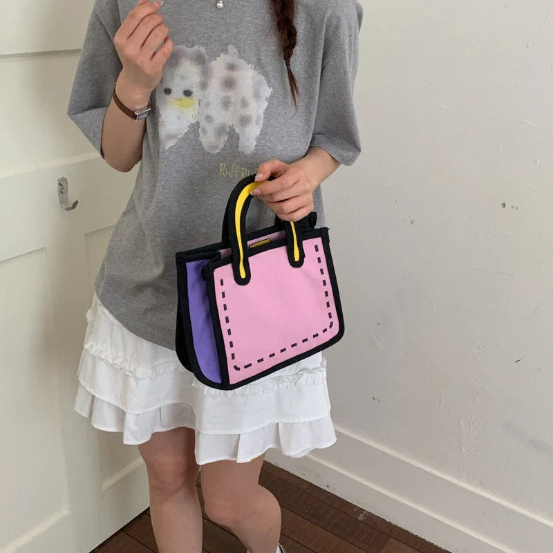 Japanese Manga 2D Flat Canvas Crossbody Tote Bag for Women