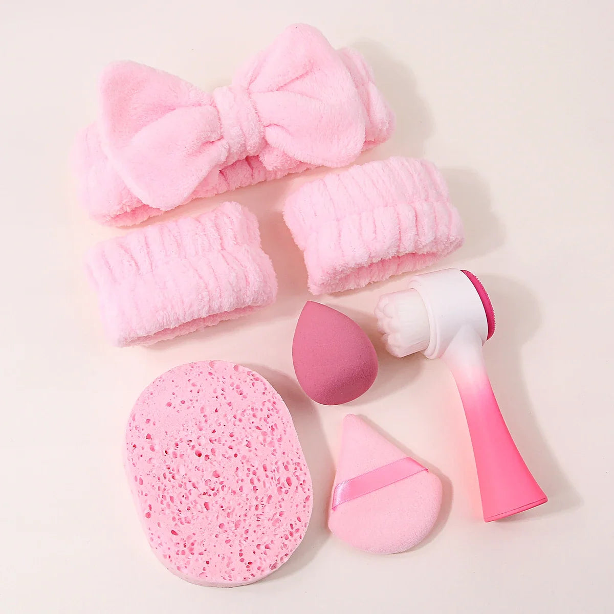 7-Piece Makeup Tool Set – Hair Band, Puffs & Facial Brush Kit