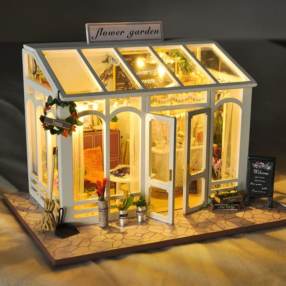 Japanese DIY Dollhouse Kit – Sushi Flower Shop with LED Lights