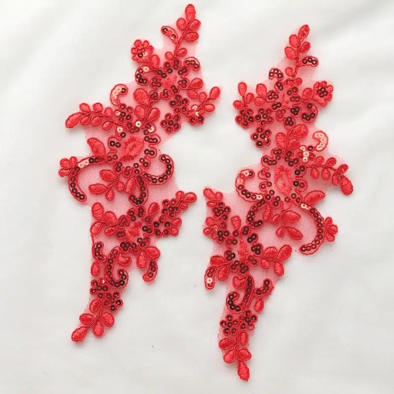 Embroidered Sequin Lace Appliqué Patches – 1 Pair Floral DIY