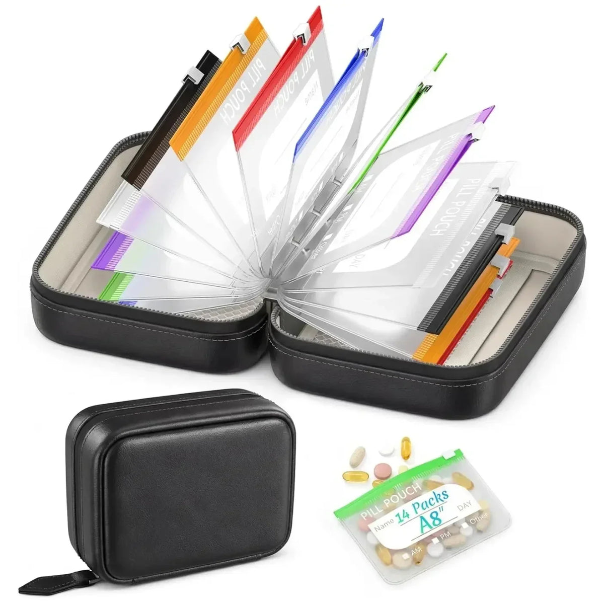Waterproof 7-Day Twice-Daily Pill Organizer – 14 Color-Coded Pouches