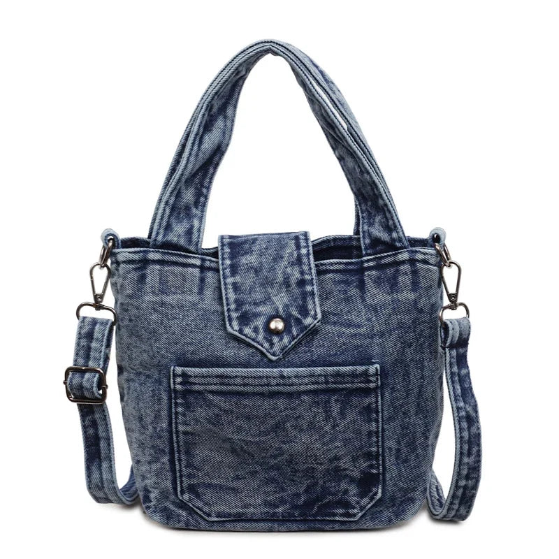 Denim Vintage Bucket Bag for Women – Casual Daily Handbag