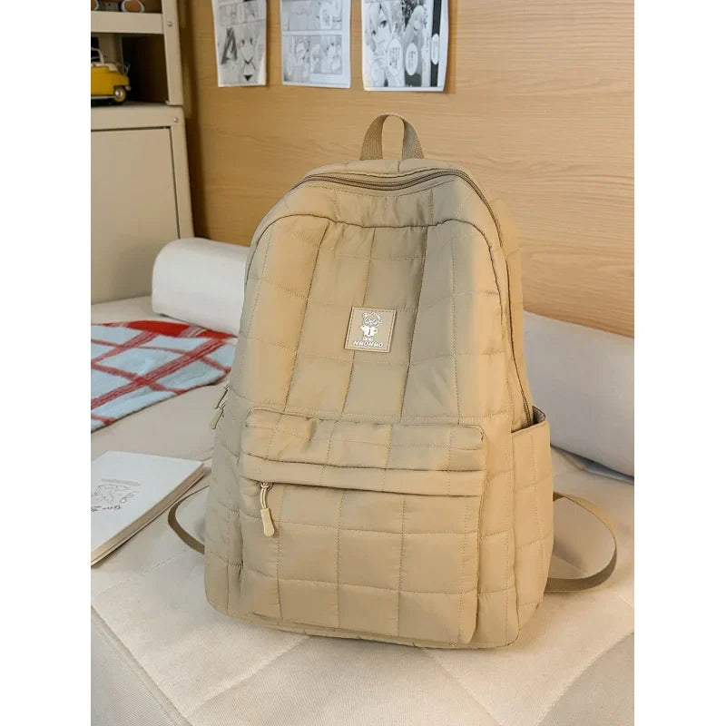 Korean Minimalist Flannel Backpack – Unisex Casual Daypack