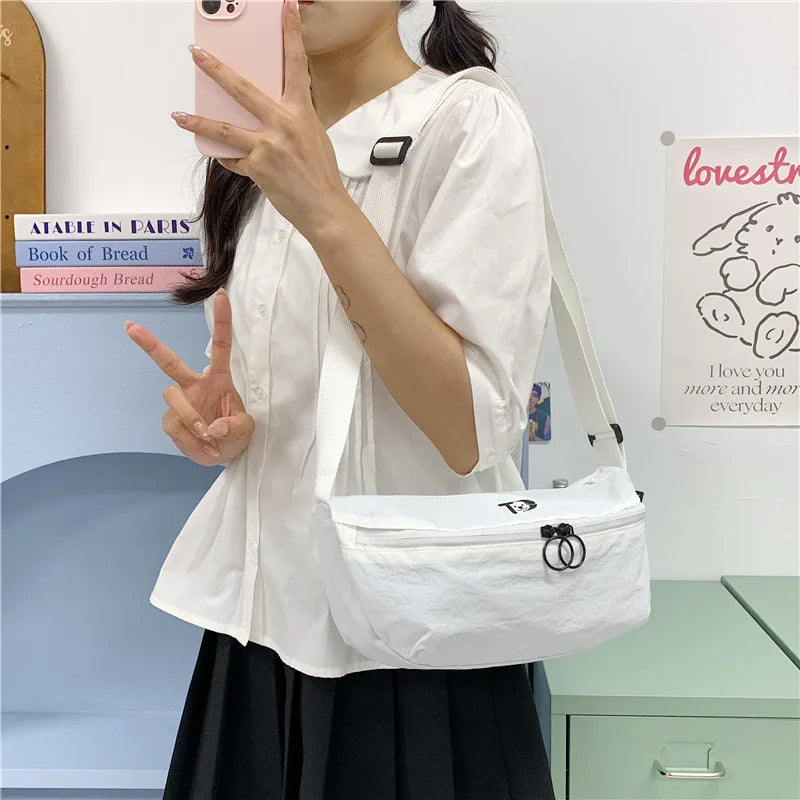 Minimalist Korean Crossbody Bag – Large Nylon Shoulder Bag