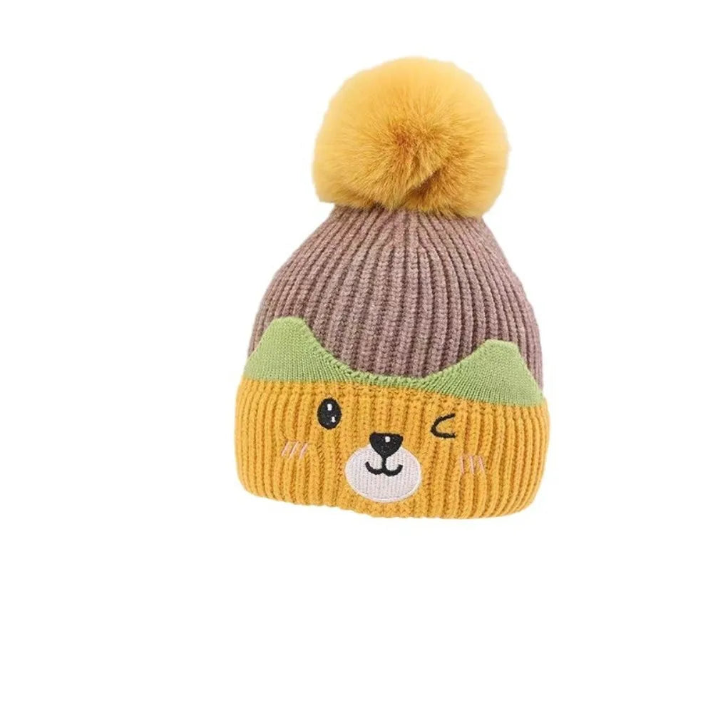 Soft Fluffy Baby Pompom Hat – Cartoon Knit Ear Protection Cap