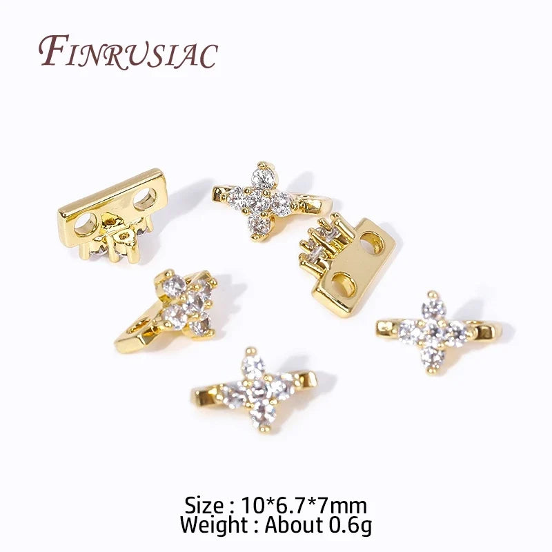 18K Gold Plated Zircon Flower Spacer Bars | 2/3 Hole Separators