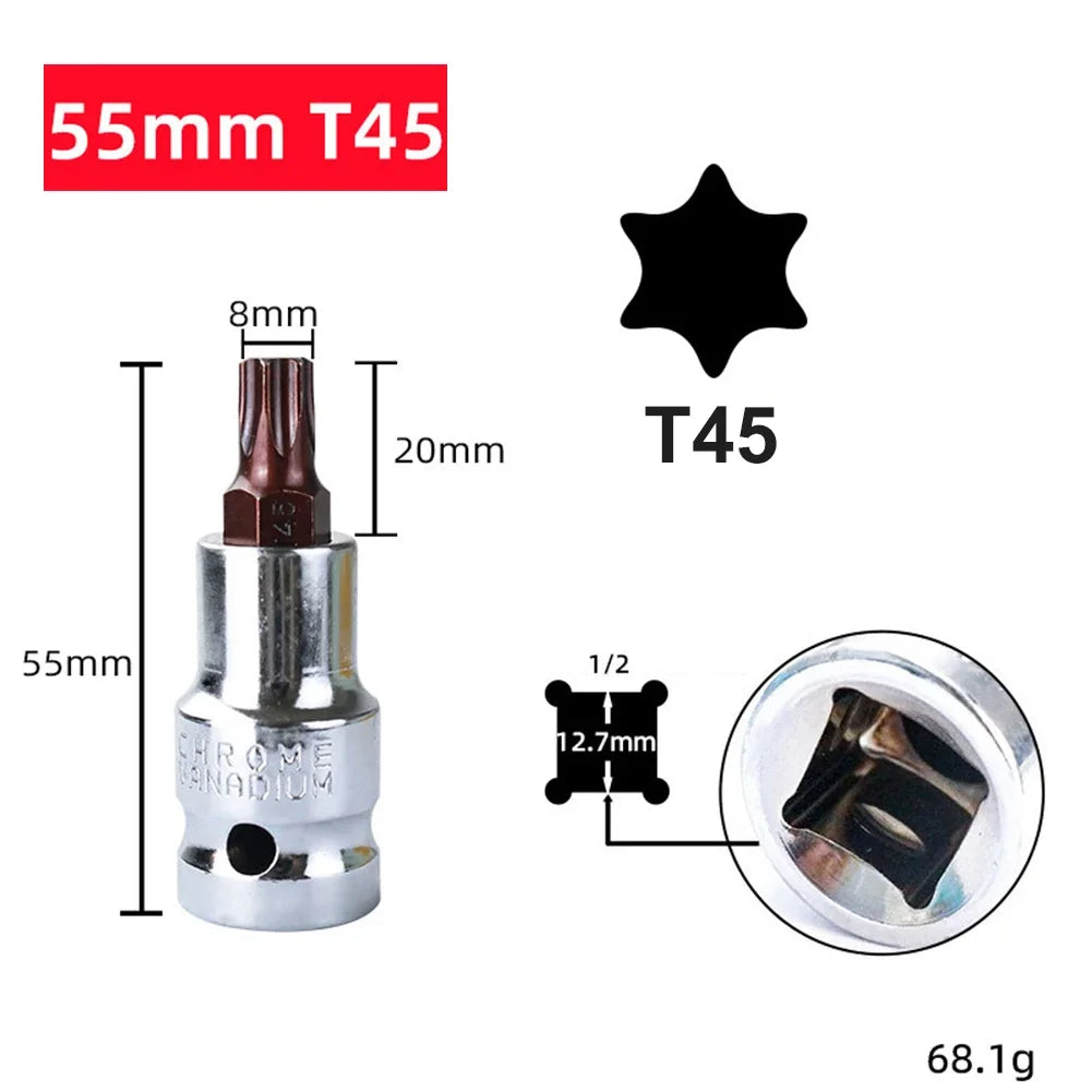 Torx Bit Socket T20–T70 | 1/2" Drive Alloy Steel | DAZZLEEX