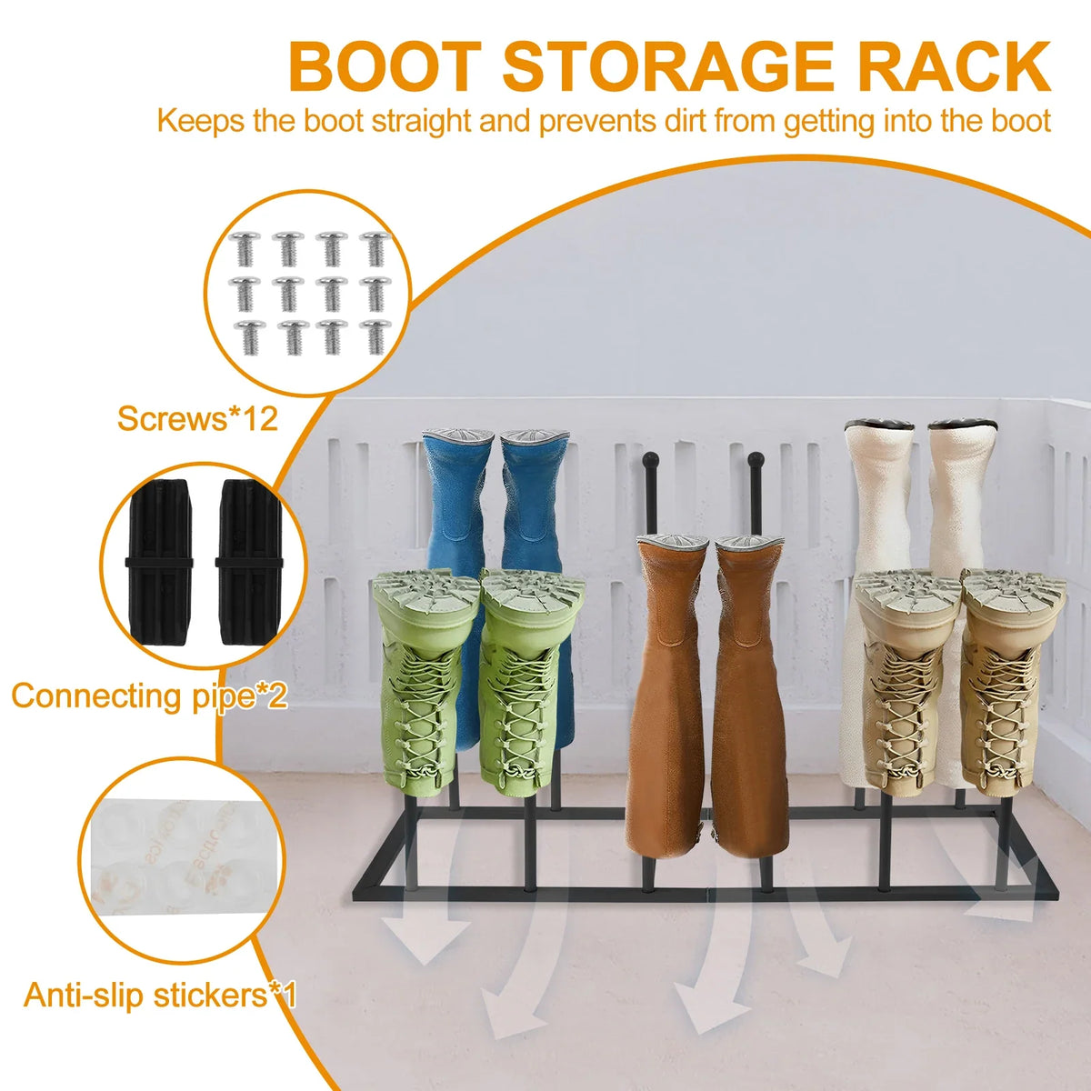 Free Standing Metal Boot Rack – Holds 6 Pairs, Black & White