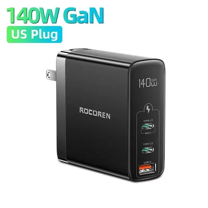 Rocoren 140W GaN USB-C Charger PD 3.1 QC 4.0 | MacBook & iPhone