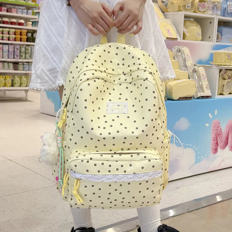Korean Floral Lace Large-Capacity Backpack for Teen Girls