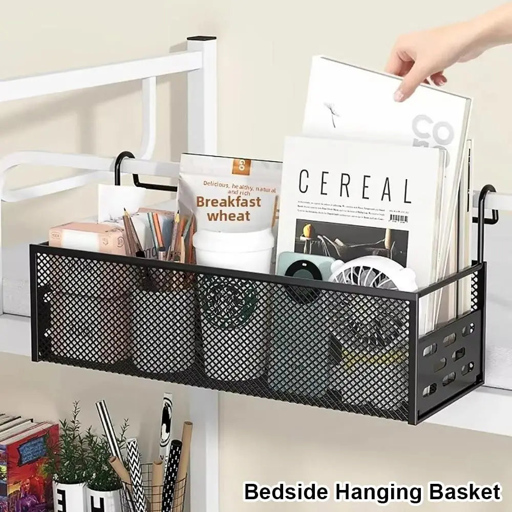 Punch-Free Bedside Hanging Basket – Bed Storage Shelf Rack