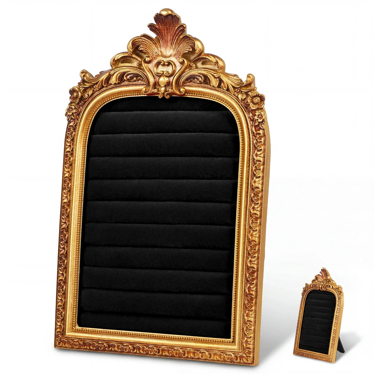 Vintage Gold Ring Display Stand & Velvet Earring Tray | Baroque