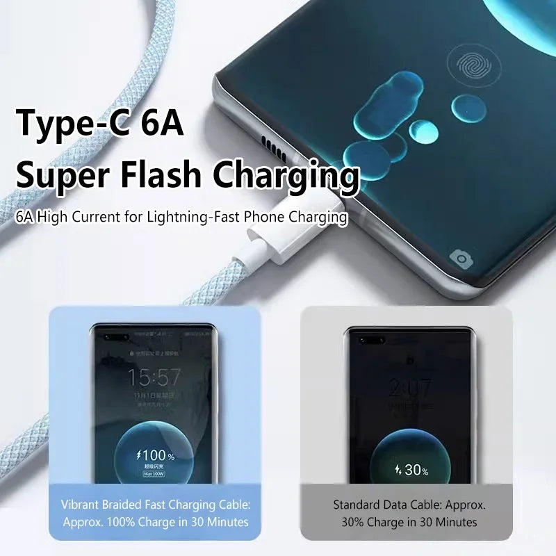 100W USB-C Braided Fast Charge Cable – 6A Type-C, 1M