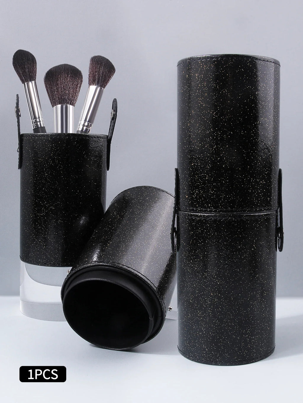 Black Leather Makeup Brush Holder & Desktop Organizer