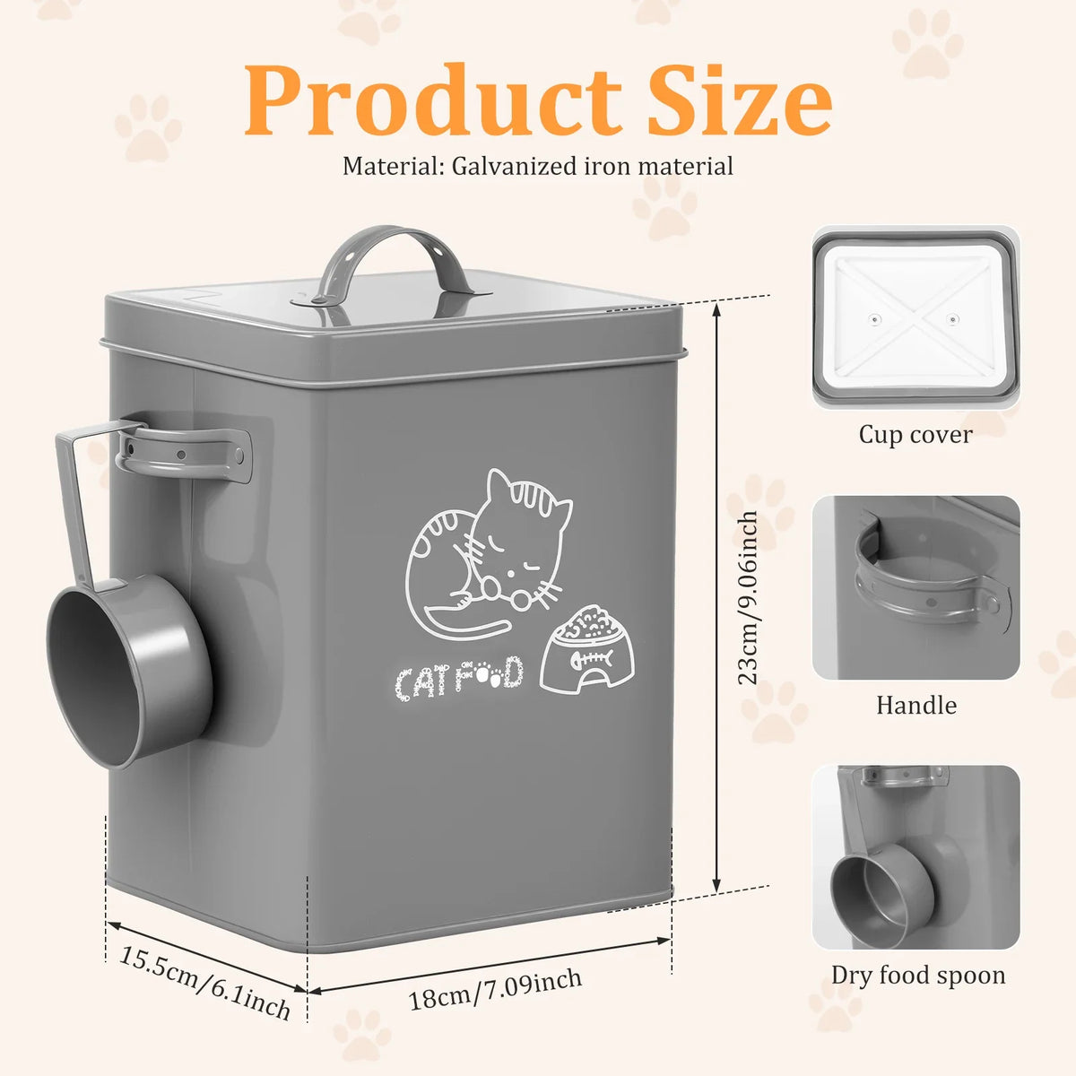 Large Galvanized Iron Pet Food Storage Container with Lid
