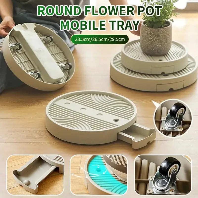 Round Caster Flower Pot Tray with Drainage – 3 Sizes
