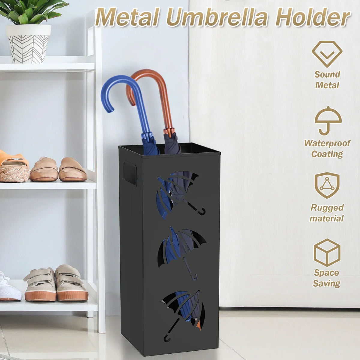 Metal Hollow Umbrella Stand with Handle – Modern Organizer