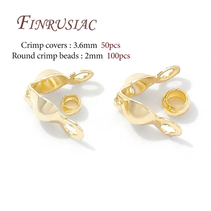 18K Gold Plated Crimp Cover Beads & Connector Clasps 100pcs
