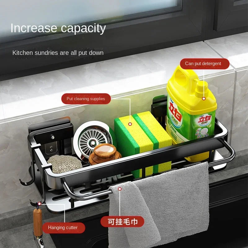 Space Aluminum Sink Organizer Rack – Sponge & Towel Holder