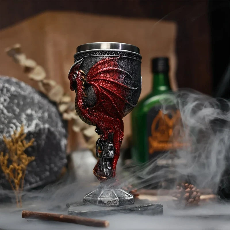 Medieval Dragon Goblet Resin & Stainless Steel Chalice Cup