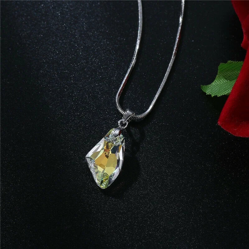 Women's Silver AB Crystal Pendant Necklace & Earrings Set