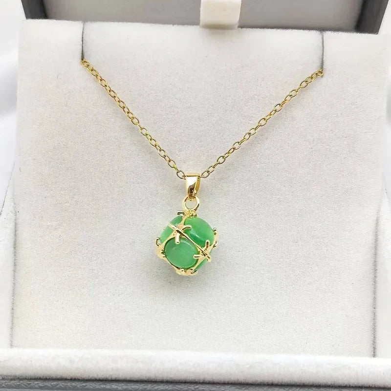 Women's Opal Copper Geometric Pendant Necklace | Clavicle Chain