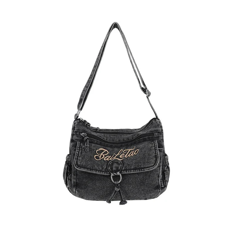 Vintage Embroidered Denim Crossbody Bag – Women's Sling Bag