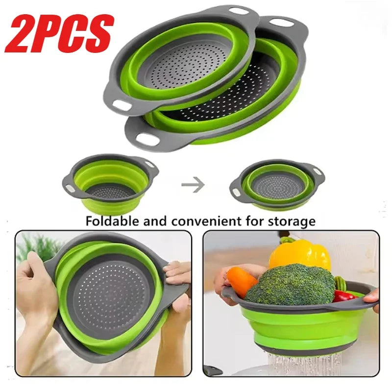 2PCS Foldable Colander Strainer Basket – Fruit & Veggie Drainer