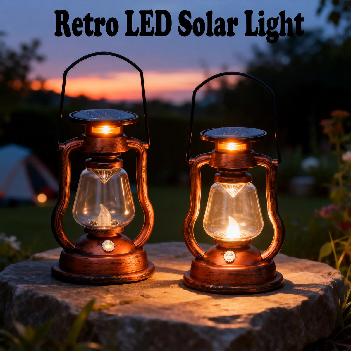 Retro Solar LED Hanging Lantern | Flickering Flameless Outdoor Light