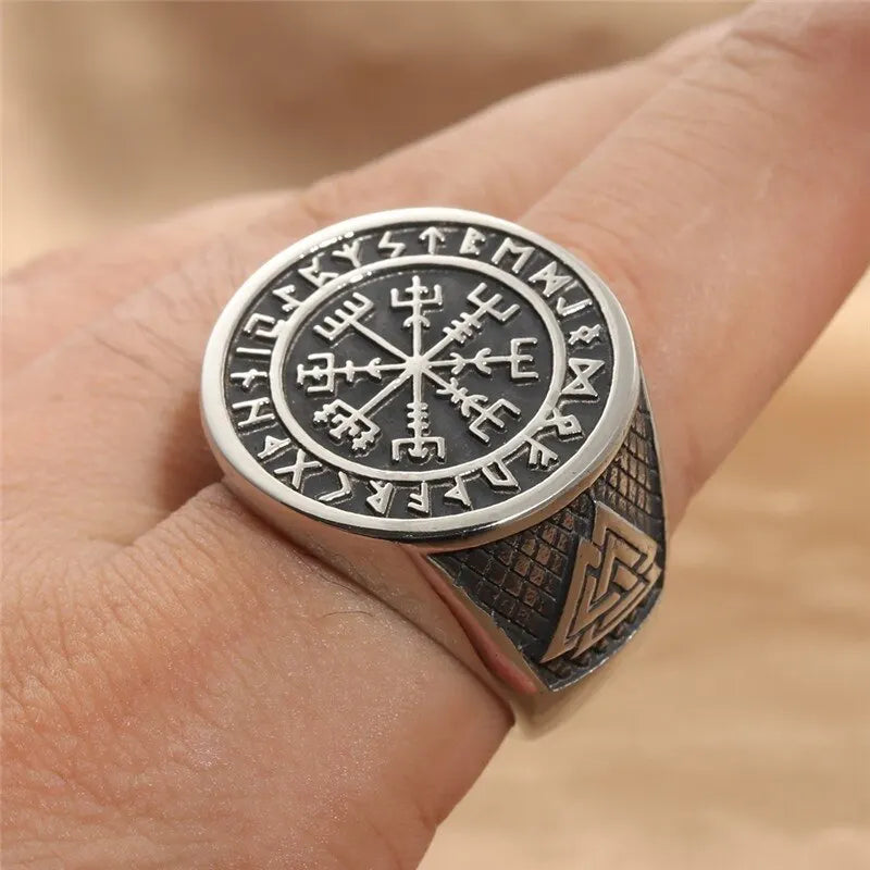 Vintage Zinc Alloy Ring – Snowflake, Rune & Compass Patterns
