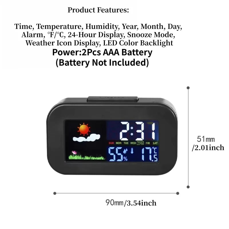 Mini Digital Alarm Clock – Temp, Humidity & Weather Display