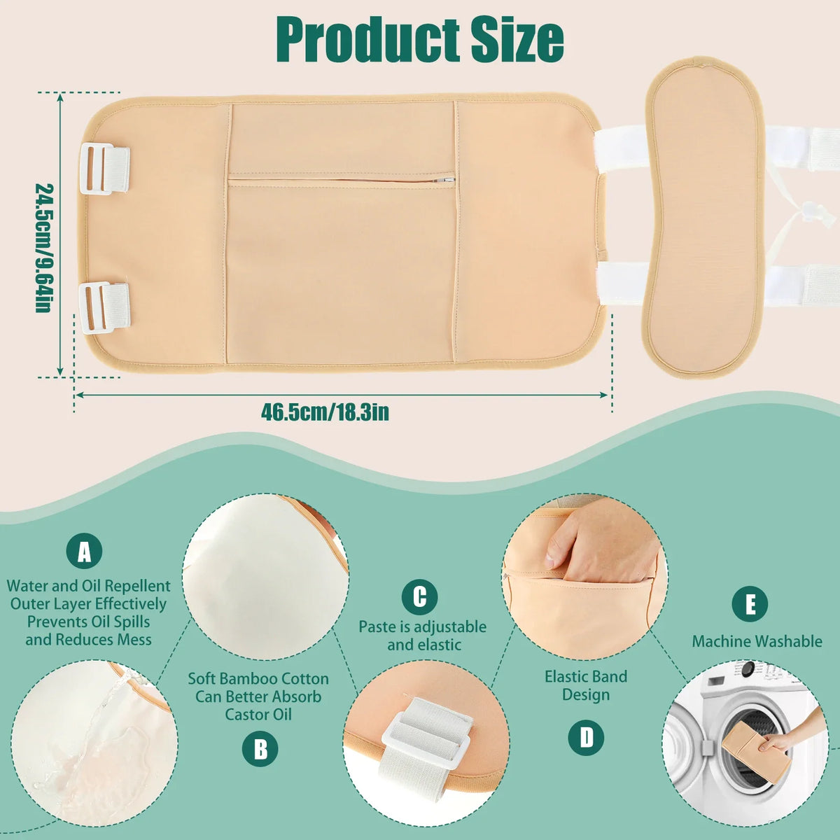 Reusable Castor Oil Pack Wrap Kit – Adjustable Waist & Neck